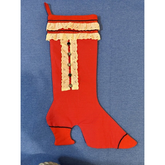 Vintage Handmade Victorian Boot Christmas Stocking, Lace And‎ Buttons - Picture 1 of 11